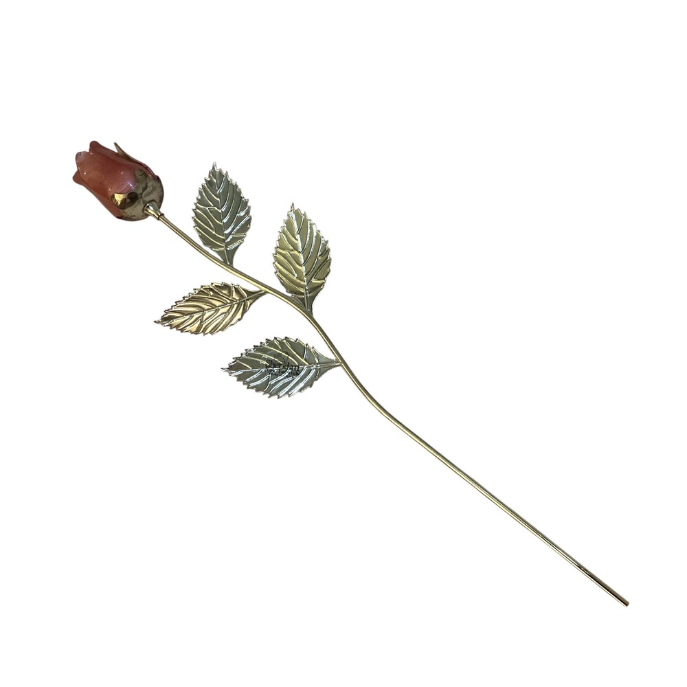Sheridan Silver Plated Non Tarnish Pink Enameled LongStem Rose Decorative Flower - Picture 3 of 12
